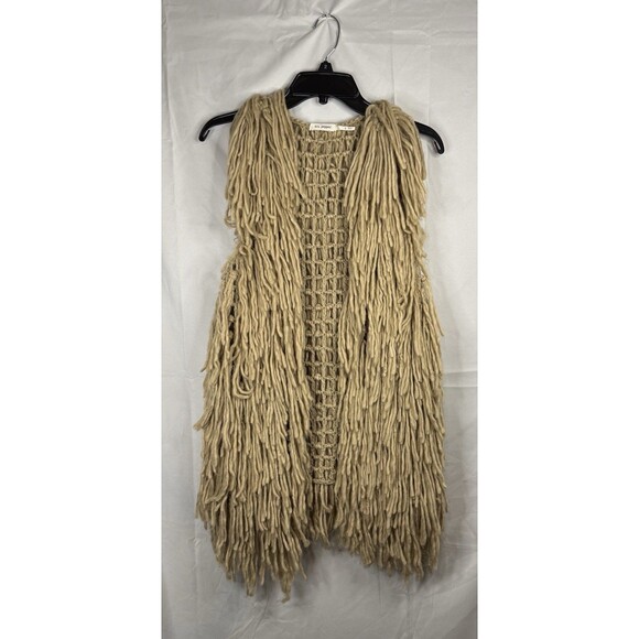 Blu Pepper Crotchet Fringe Vest Women Size S Open Front Shaggy Knit Festival 70s - Picture 1 of 6